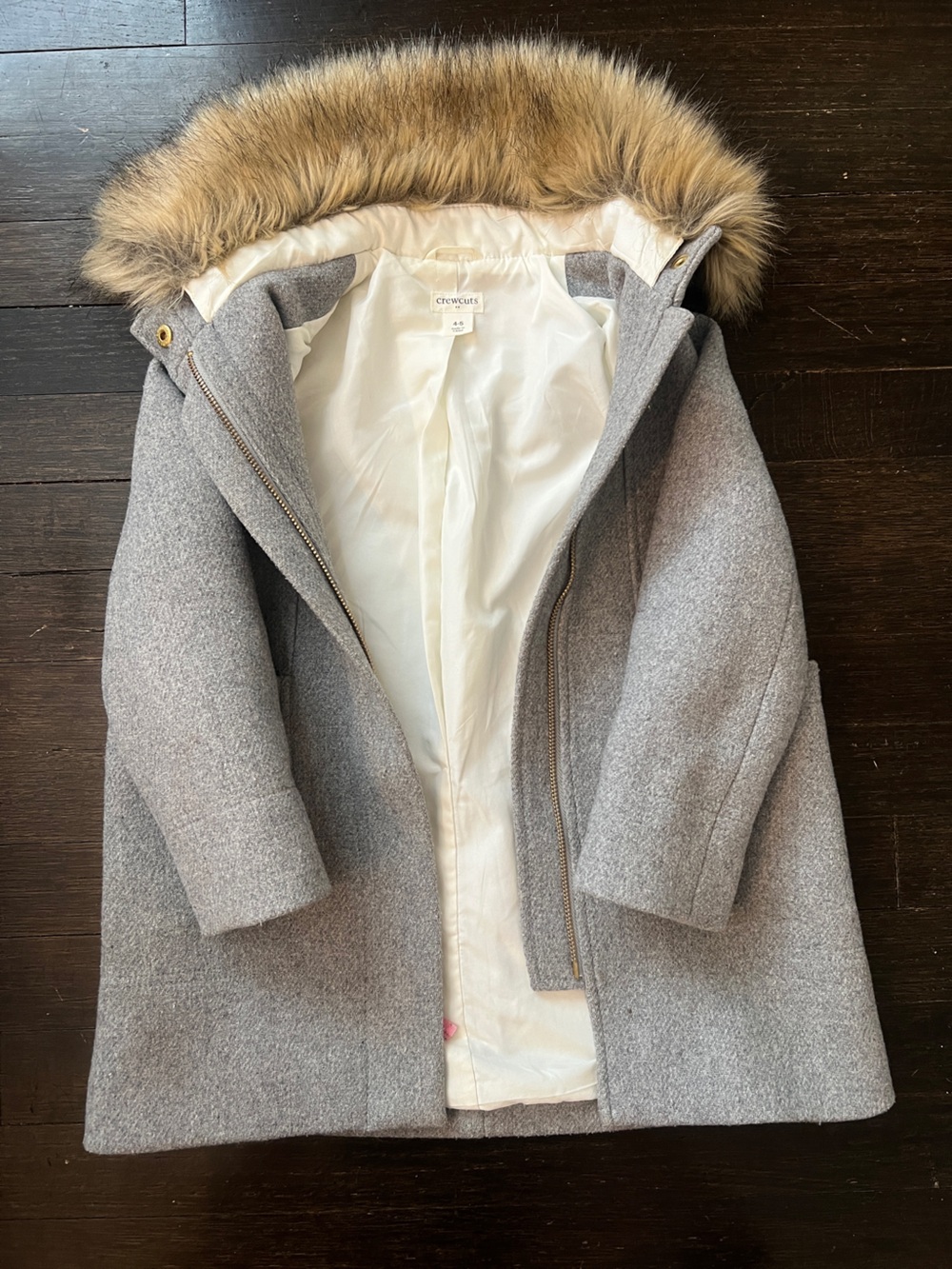 Crew Cuts Wool-Blend Gray girls Coat with Faux Fur Trim size 5/6